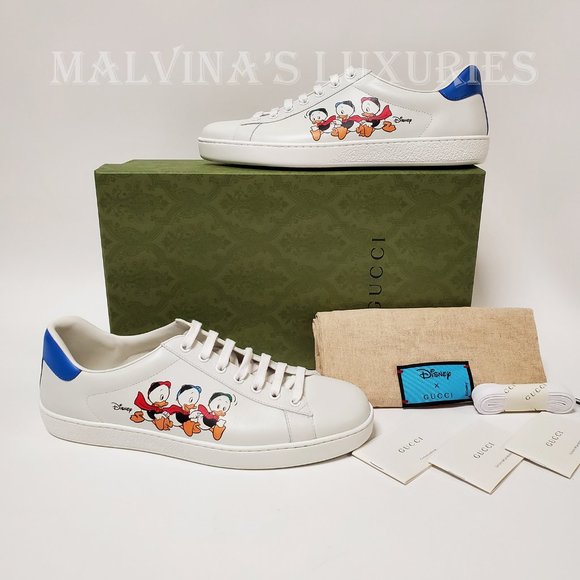 GUCCI SNEAKERS MENS LEATHER DISNEY ACE HUEY DEWEY LOUIE LOGO SHOES 9G US 9.5 - Picture 3 of 16